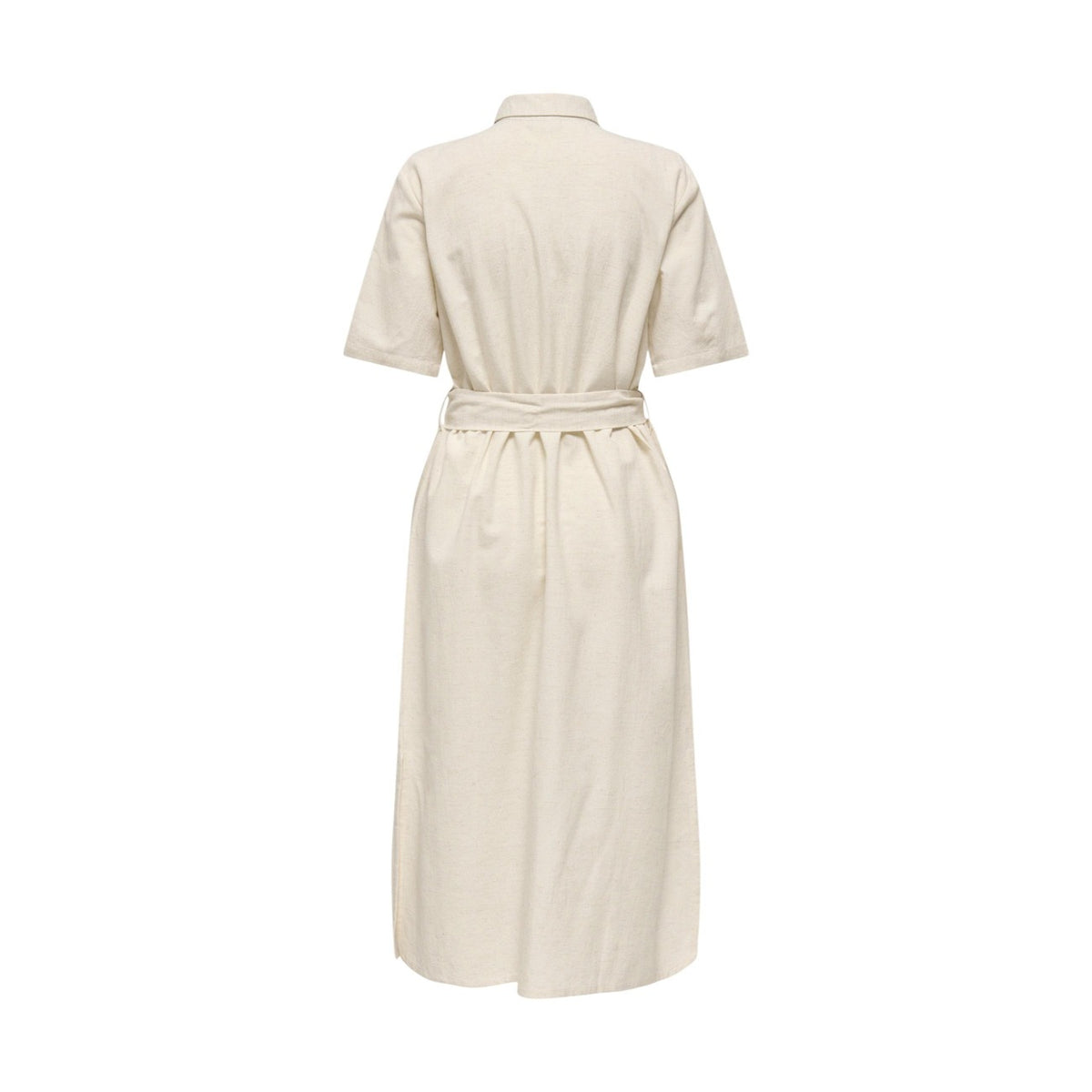 Vestito midi JDY Jdymilan; 45% cotone, 35% viscosa, 20% lino. Bottoni tartarugati, cintura con fibbia, maniche corte. Abito chemisier fresco, traspirante e raffinato. Colore panna