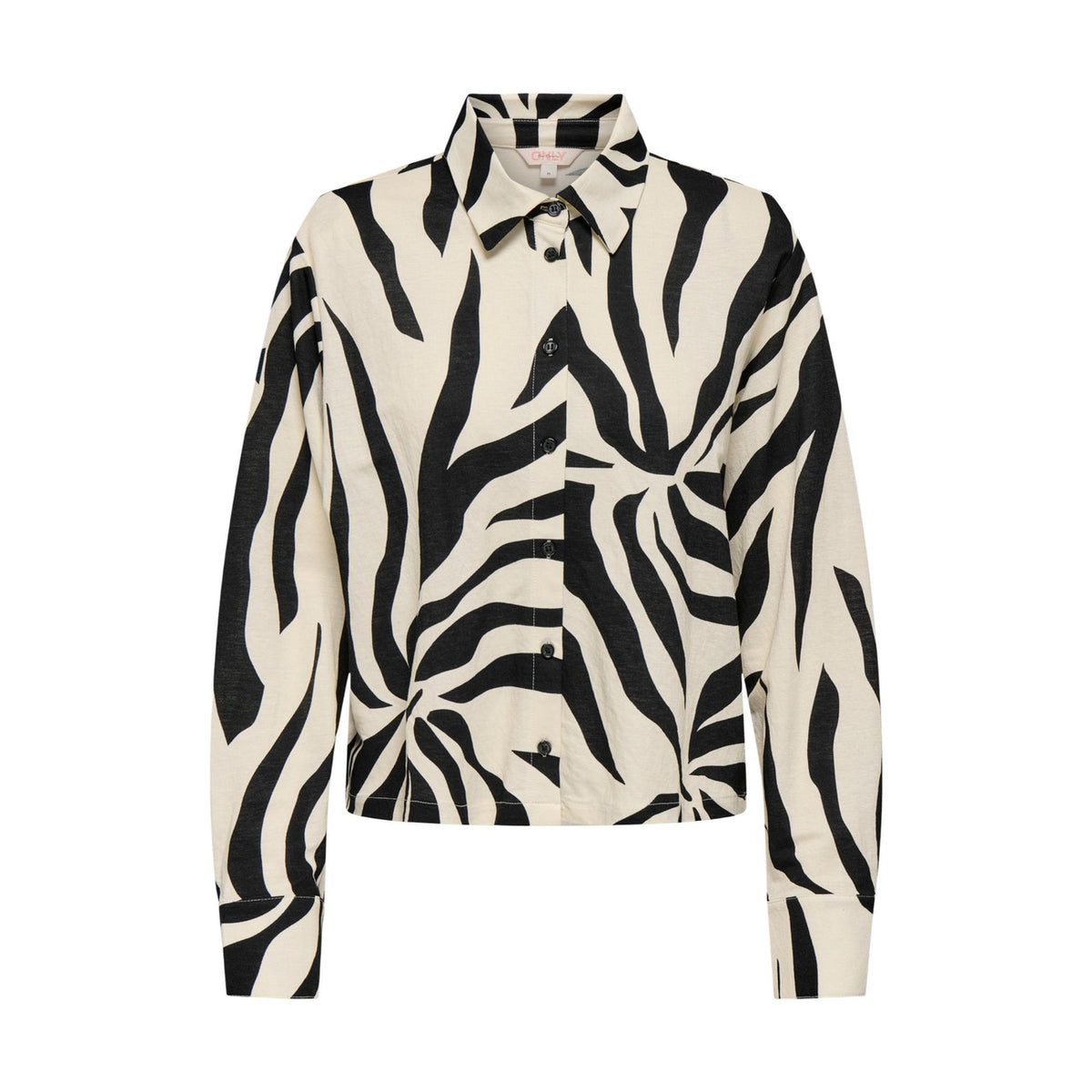 Camicia animalier Only Onlsakura a maniche lunghe, vestibilità regolare in misto nylon resistente con bottoni frontali. Vista frontale