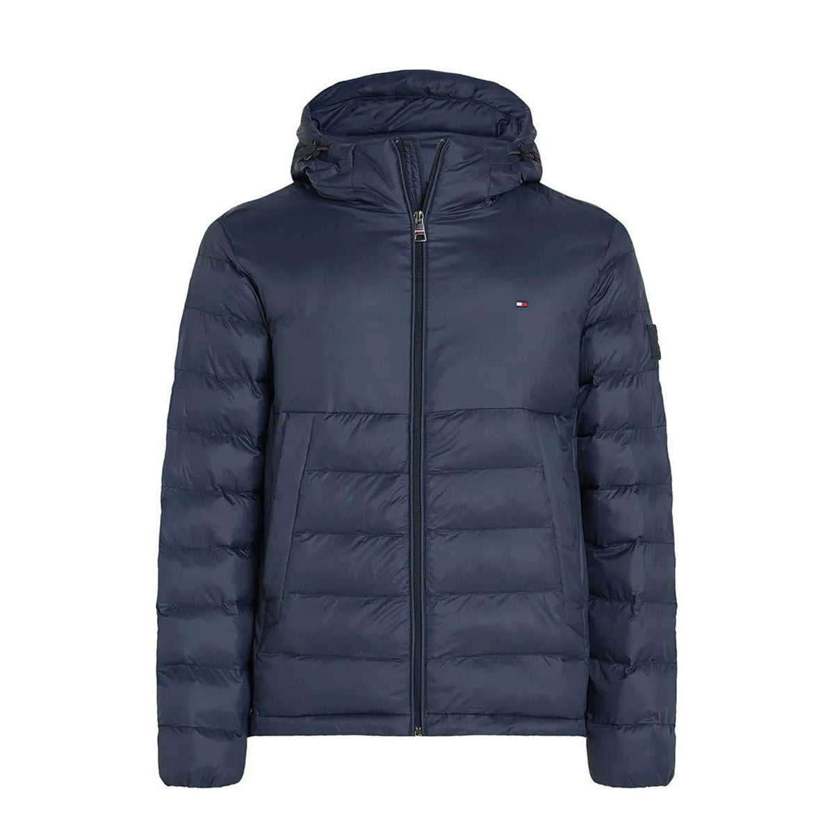 Giubbotto Tommy Hilfiger Denim uomo blu con cappuccio cerniera tasche 100% poliestere - vista frontale