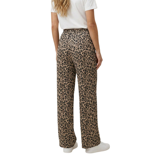 Pantaloni Palazzo Cropped Only; Fantasia Foglie. 100% Viscosa. Vita alta con cintura annodata, gamba larga, tasche laterali. Leggeri, fluidi e di tendenza per la primavera-estate. Posteriore