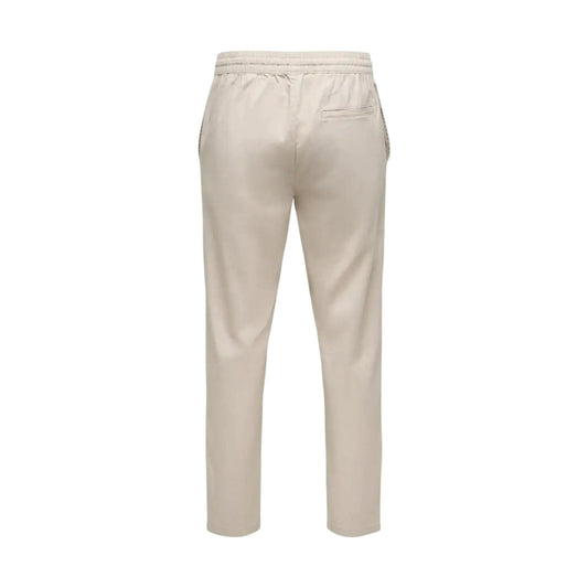 Only & Sons Onsreid Linus Tapered Slub; 98% cotone, 2% elastan, taglio tapered, coulisse in vita. Il pantalone versatile per un outfit quotidiano curato. Colore beige vista posteriore