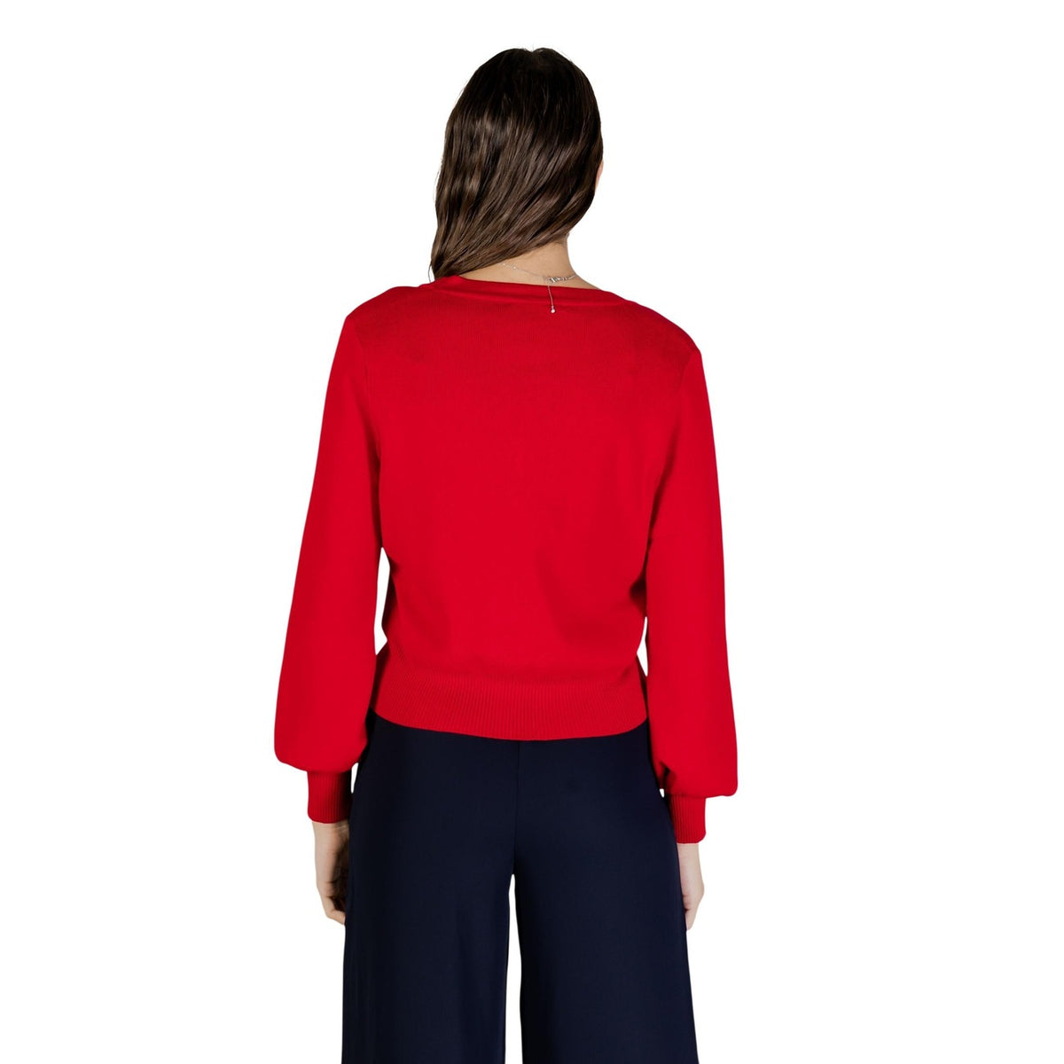 Cardigan Morgan De Toi donna rosso con bottoni - vista posteriore retro indossata da modello