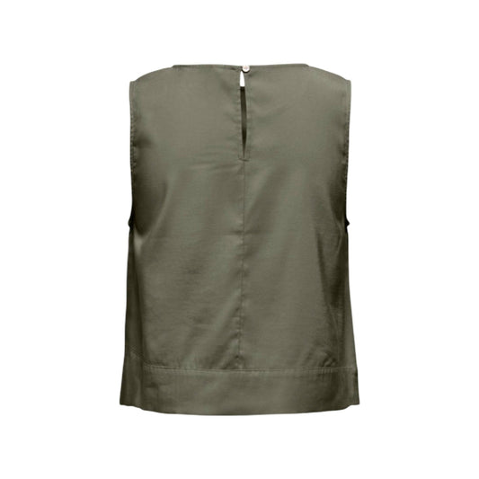 Top Only Onldorsi Aris; viscosa e poliestere riciclato, loose fit, smanicato. Cucitura centrale decorativa, tessuto traspirante, design contemporaneo. Colore verde