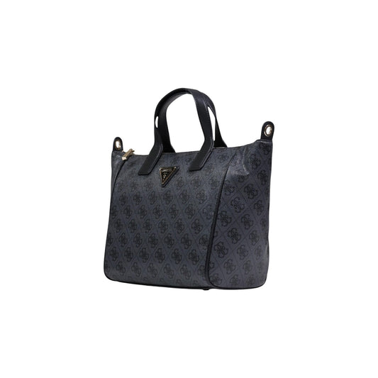 Guess Follie Small Tote; borsa a spalla logata grigia con tracolla rimovibile. Dimensioni 33x22x13 cm, chiusura con cerniera e stile casual-raffinato. Vista frontale Laterale