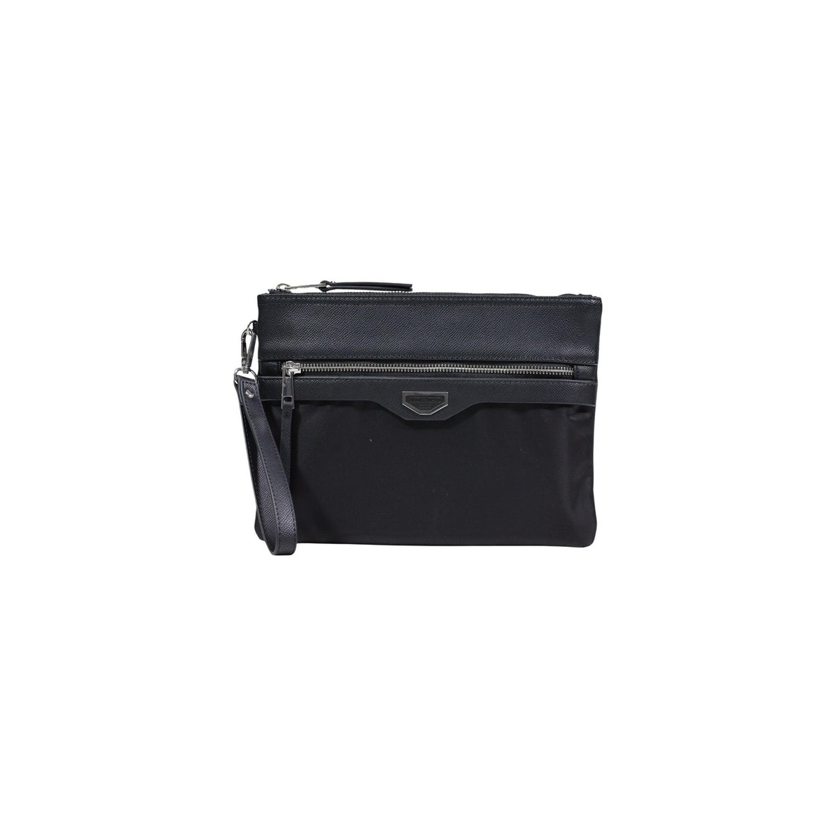 Antony Morato Pouch Double Zip; 100% poliammide, logo metallico, cinturino polso removibile. Compatta, sicura e versatile. Vista frontale