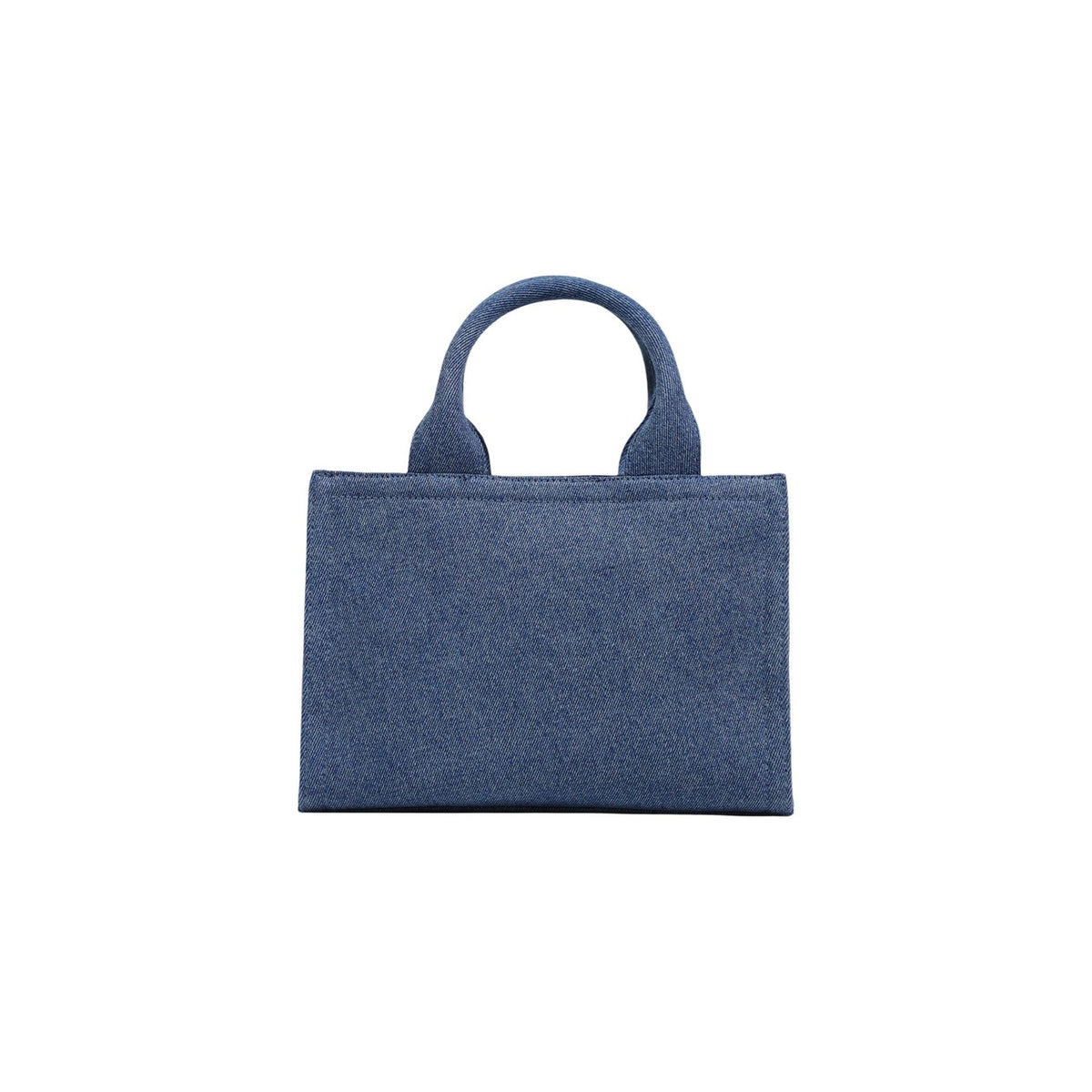 Borsa Love Moschino donna blu bauletto modello JC4055PP1. Borsetta media a mano in tela blu scuro con doppi manici, logo stampato bianco e scritta motto sul davanti, stile casual chic ed elegante.