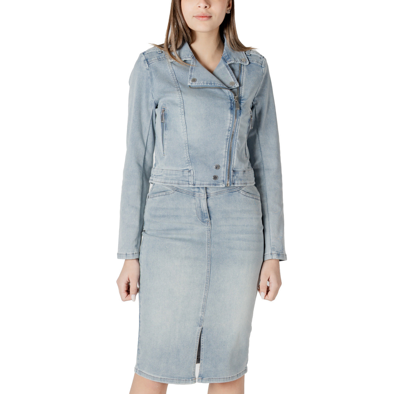 Morgan De Toi Giacca di Jeans Donna Blu Cerniera Laterale Maniche Lunghe Scollo Tondo Colletto Classico Tasche Anteriori Cotone Poliestere Primavera Estate 241-VAMMY