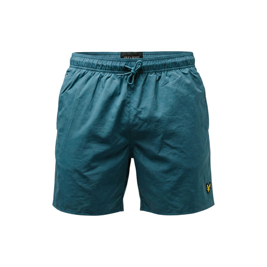 Costume boxer Lyle & Scott blu uomo SH1204VB. Pantaloncino da bagno uomo blu mare e piscina in nylon poliammide leggero e traspirante con coulisse in vita e logo aquila ricamato, pantaloncini mare casual.