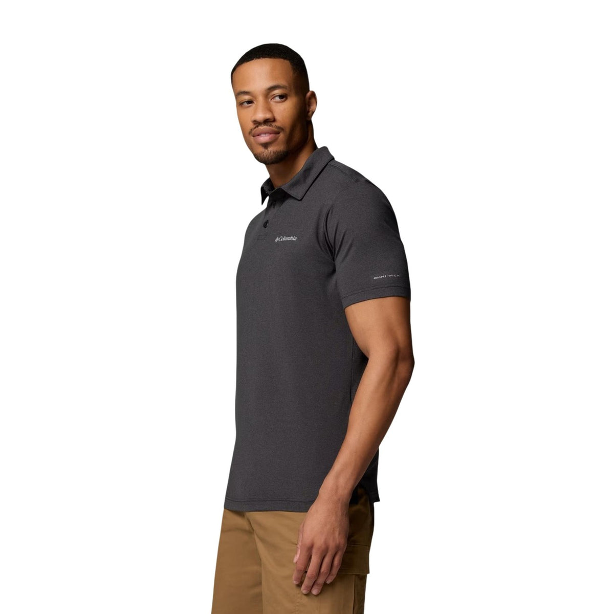 Columbia Parsons Point™ Polo Tecnica; tecnologia Omni-Wick™, poliestere riciclato, ventilazione laterale. L'alleata traspirante per le tue escursioni. Colore grigio vista laterale