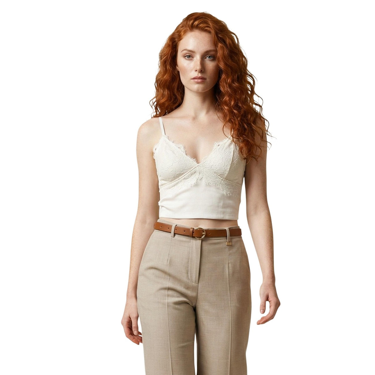Artigli Bustier Raso e Pizzo ACTP004508; beige chiaro, spalline sottili, 100% poliestere. Il top sensuale e moderno per un look serale d'impatto. Vista frontale