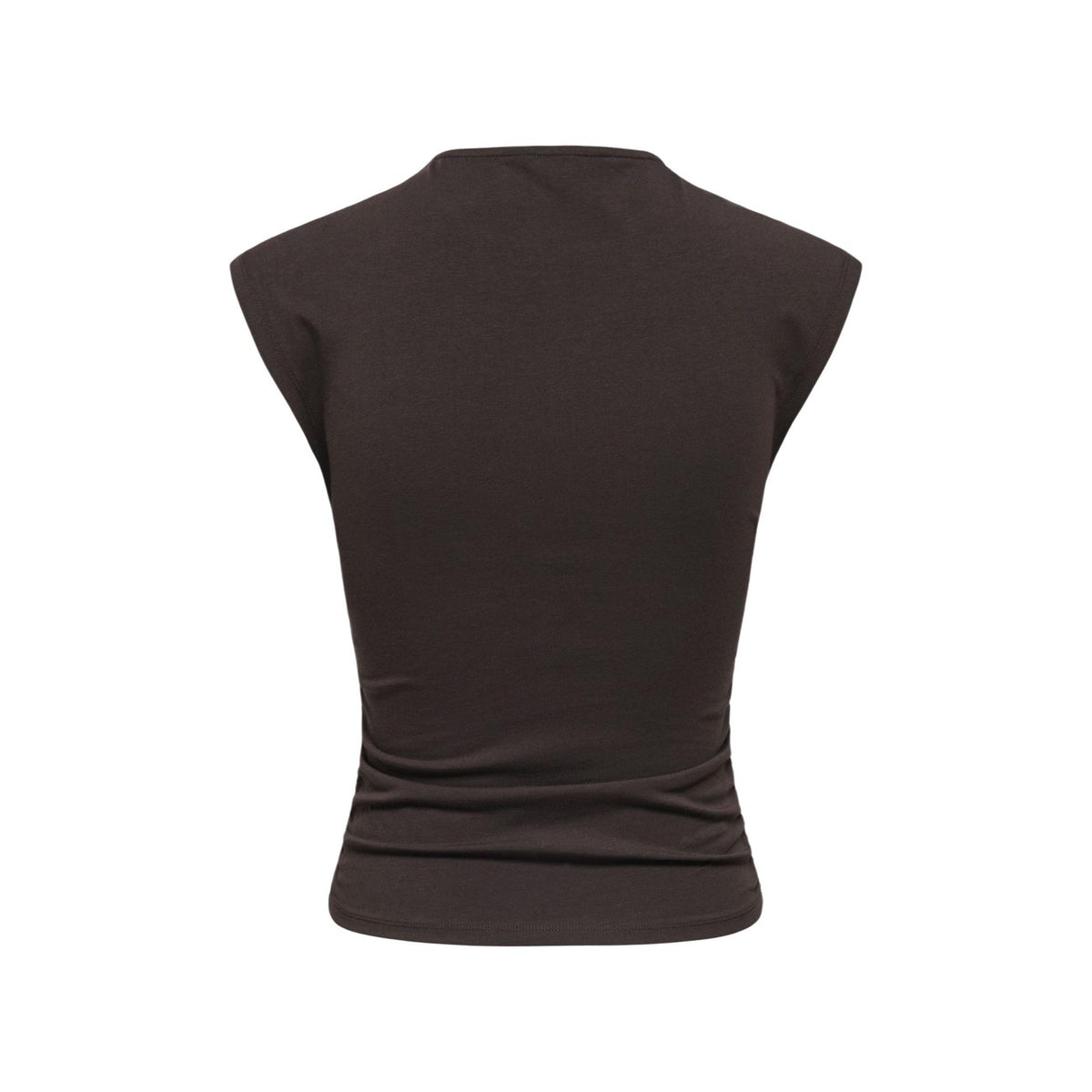 T-shirt Only Onlmira; 95% cotone, 5% elastam, jersey elasticizzato. Girocollo, spalline strutturate, stile minimal-contemporaneo. Top versatile, morbido e resistente per ogni stagione. Colore marrone vista posteriore