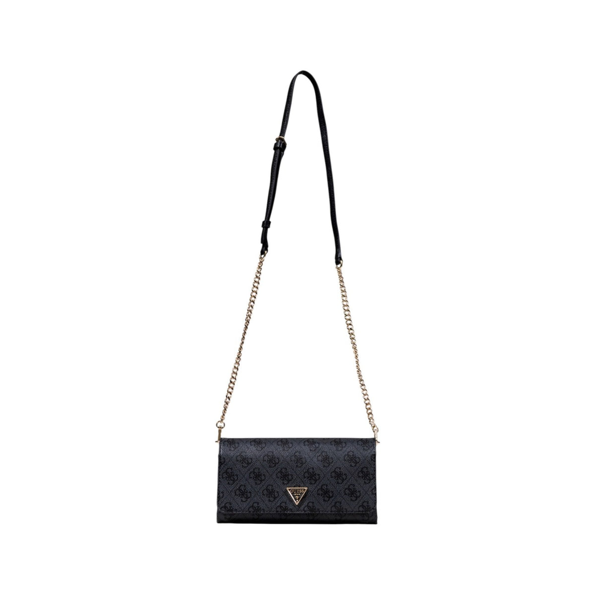 Borsa Guess donna nera a tracolla con stampa - vista frontale con tracolla