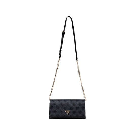 Borsa Guess donna nera a tracolla con stampa - vista frontale con tracolla