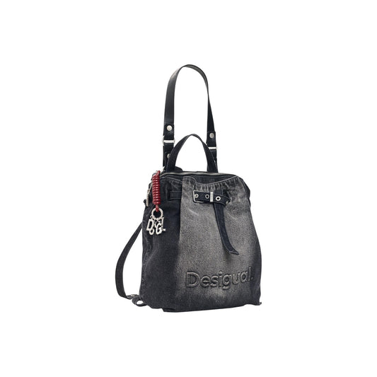 Zaino denim donna Desigual grigio scuro – Zaino imbottito con fibbia e logo Desigual 26WAKD04.