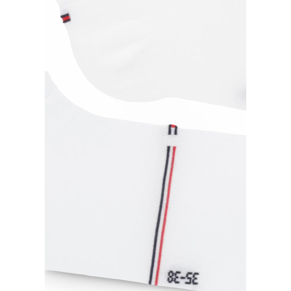 Pack 2 Paia Calzini Sneaker Tommy Hilfiger Mesh; Bianco. 72% Viscosa, 27% Poliammide, 1% Elastam. Trama a rete traspirante, effetto seta, bordo a righe sottili.