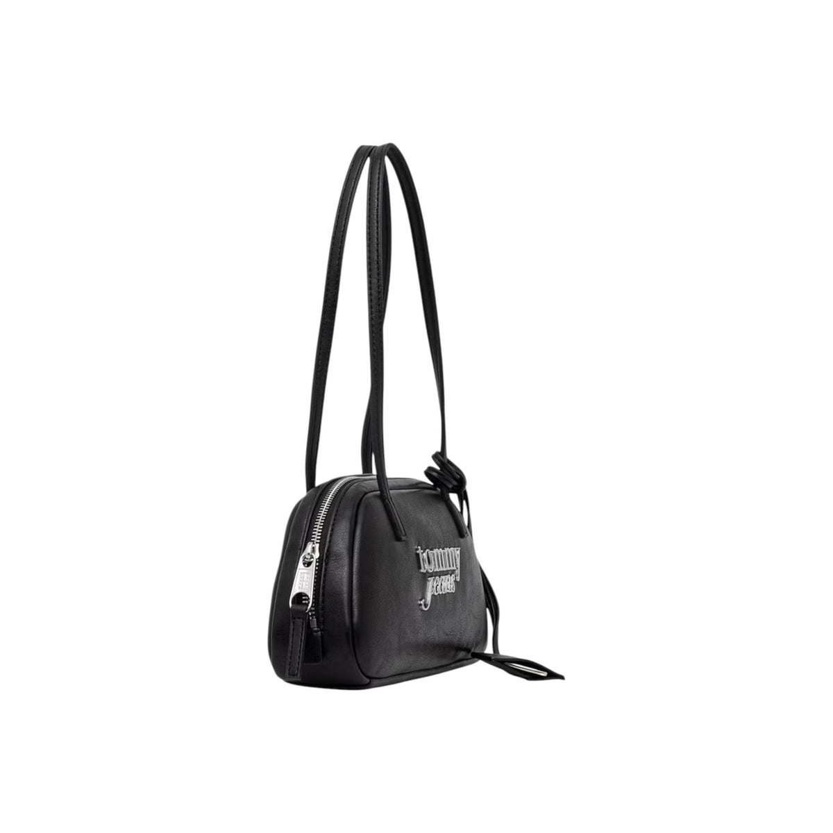 Borsa a Spalla Donna Tommy Hilfiger TJW Bold; Nero. 100% Poliuretano effetto pelle, chiusura zippata in metallo, doppio manico, logo ricamato e portachiavi. Silhouette compatta ed allungata (28x13 cm), stile urban 4 stagioni. Laterale
