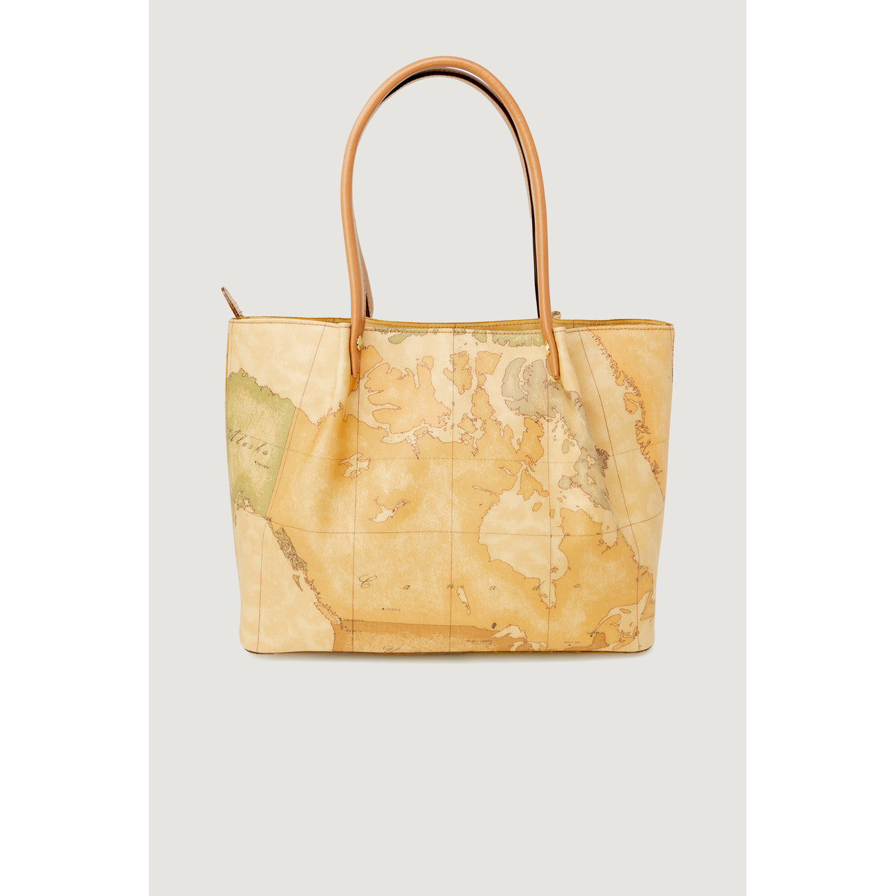 Borsa Shopper Maxi Donna Alviero Martini Prima Classe; Beige Geo Classic. 40% Pregiata pelle, chiusura superiore con zip, doppi manici a spalla e scritta logo in metallo. Profilo sottile e scomparto extra-large (45x40 cm), stile Heritage.
