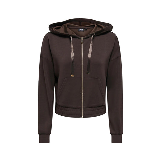 Felpa marrone con cappuccio e zip donna Only Onlmyra 15380272. Felpa sportiva mezza stagione con cerniera full zip, tasca marsupio frontale, polsini elasticizzati e cappuccio regolabile.