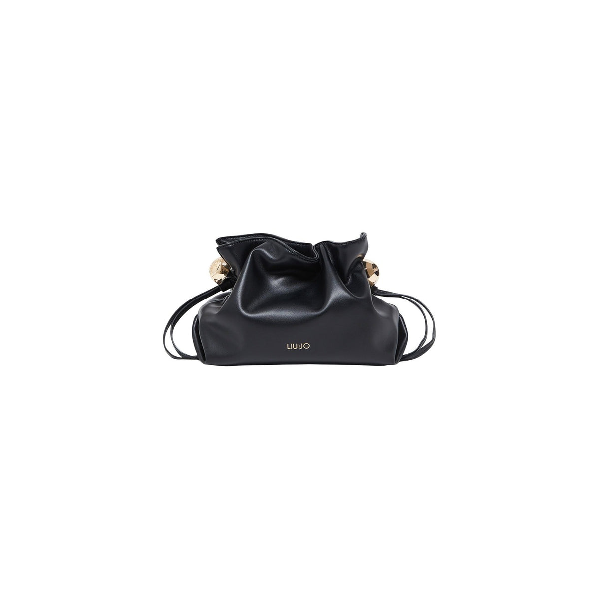 Liu Jo ECS Small Hobo; ecopelle premium, dettagli con lacci laterali, logo metallico. Dimensioni compatte per l'essenziale quotidiano. Colore nero vista frontale