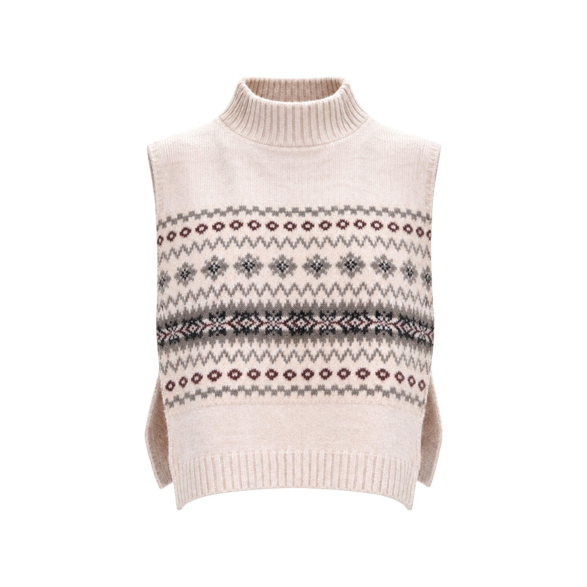 Gilet maglia donna Pieces – Maglione smanicato bianco collo alto jacquard 17166797.
