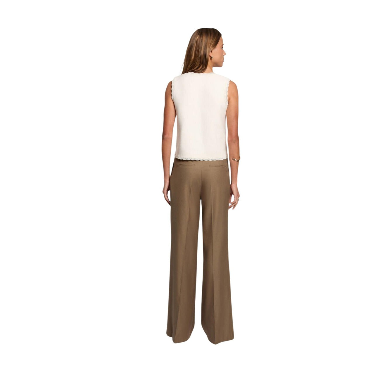 Morgan De Toi PFIDI.F Wide-Leg Trousers; tessuto fluido eco-friendly (30% riciclato), gamba larga, tasche laterali. Il pantalone versatile per un look sofisticato Colore verde vista posteriore