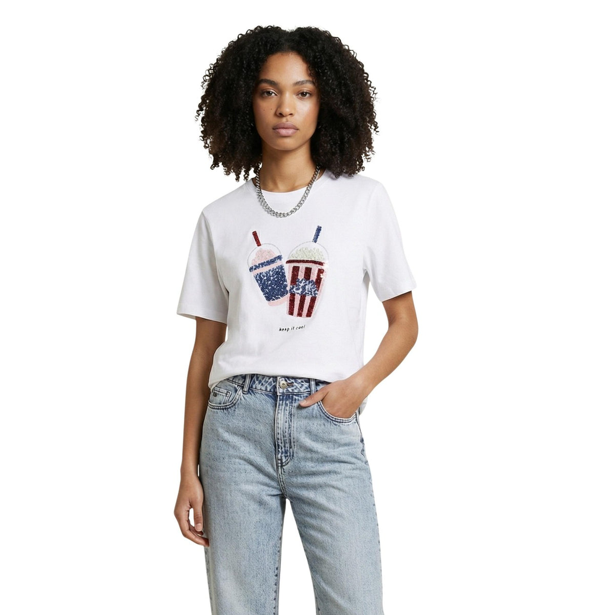 Only T-Shirt Con Stampa ONLBURST LIFE S/S POPCORN TOP BOX JRS Maniche Corte Donna 15343431