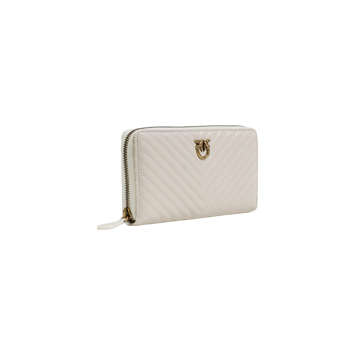 Pinko Portafoglio grande panna zip-around in nappa chevron 21x12x4 cm Donna vista frontale laterale