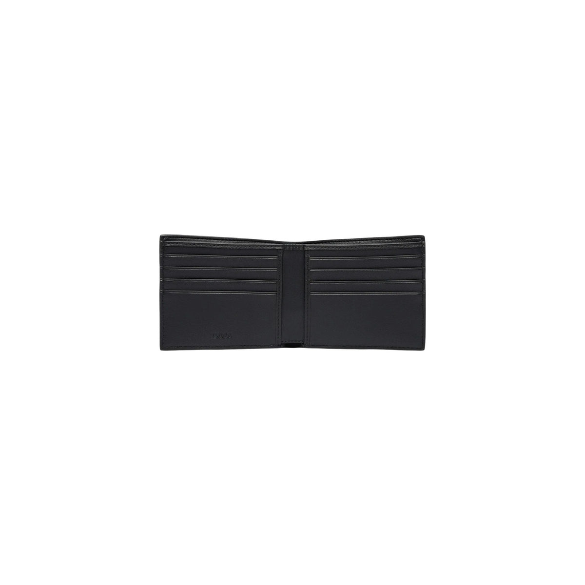 Portafoglio BOSS uomo nero sottile modello Jace 8cc. Portacarte compatto elegante in materiale riciclato nero con scomparti interni per 8 carte di credito e documenti, stile minimal, classico e formale.