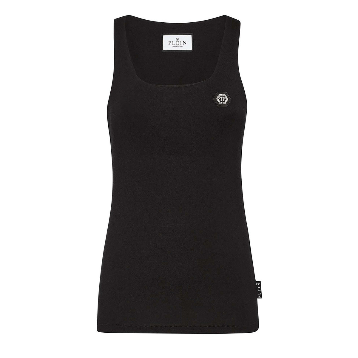 Philipp Plein Canotta Donna Nero Smanicato Scollo Quadrato 100% Cotone Primavera/Estate V_30797