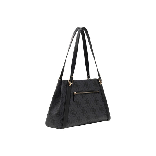 Guess Karnilla Carryall Bag; borsa nera a spalla grande con stampa logo 4G, dettagli metallici dorati e interno extra-space. L'accessorio perfetto per la donna dinamica e moderna. Vista posteriore