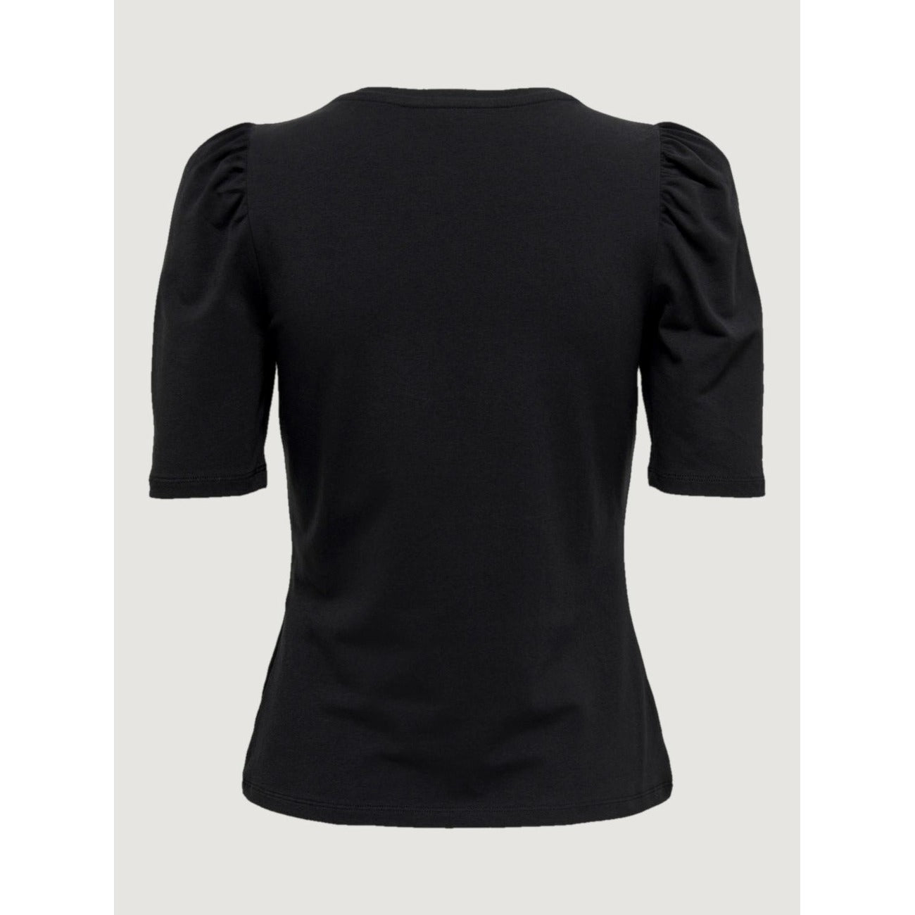 T-shirt Donna Only Pufftop; Nero. 95% Cotone, 5% Elastam. Maniche a palloncino, girocollo, tessuto stretch. Stile casual-chic adatto a tutte le stagioni. Vista posteriore