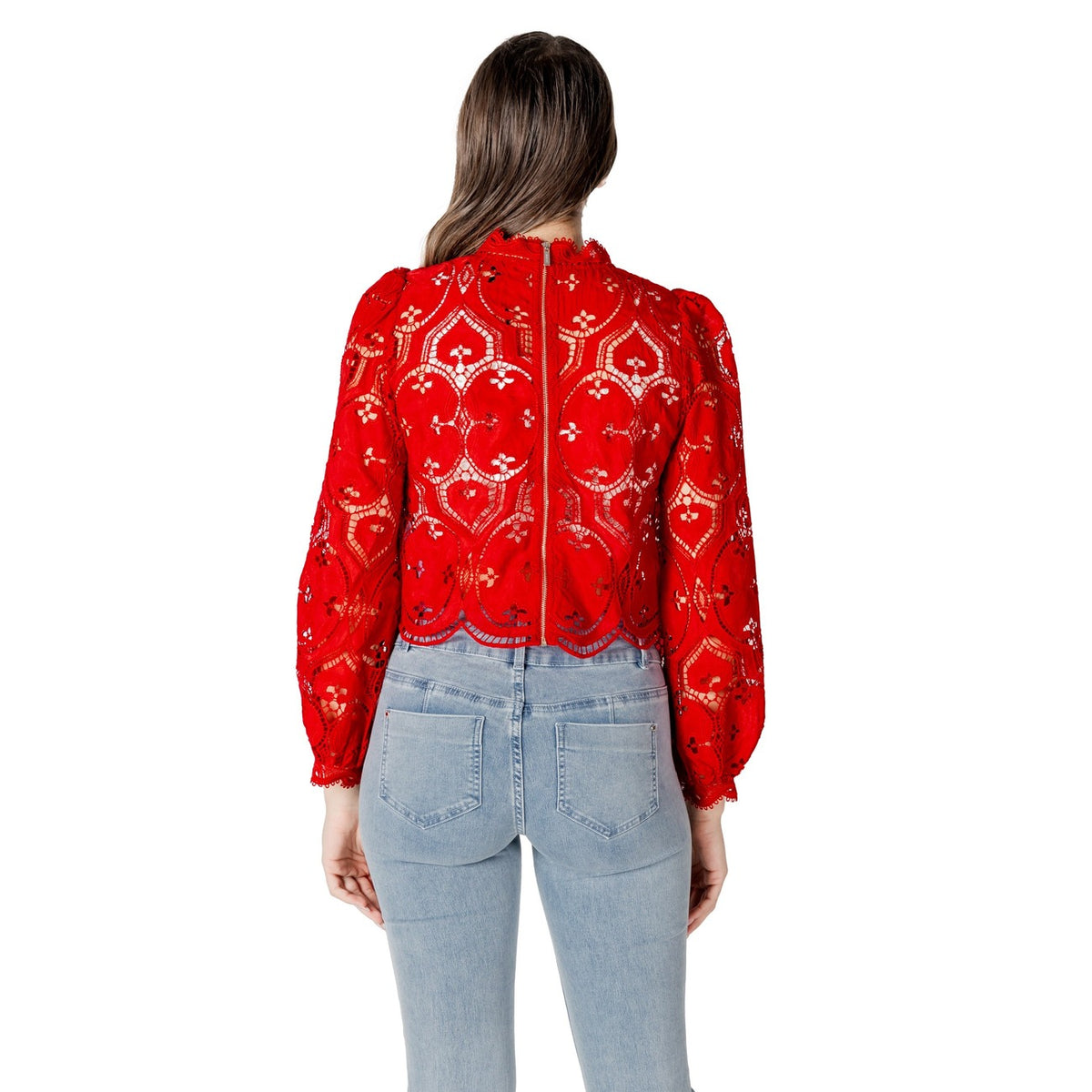 Morgan De Toi Blouse OMBRE; maglia rossa a maniche lunghe con collo alto e zip. Stile contemporaneo, colore intenso e massima praticità di lavaggio in lavatrice. Vista posteriore