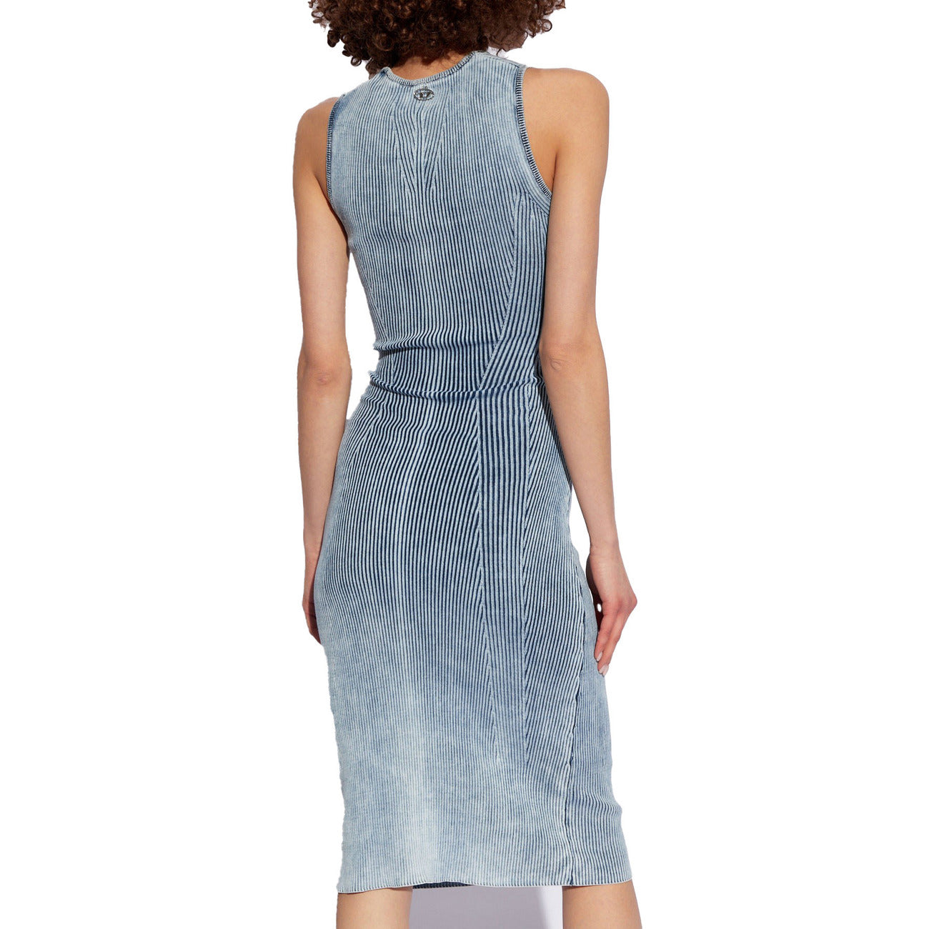 Diesel Abito Midi Donna Blu Smanicato con Scollo Tondo in Cotone 98% Elastan 1% Poliammide 1% B_44935