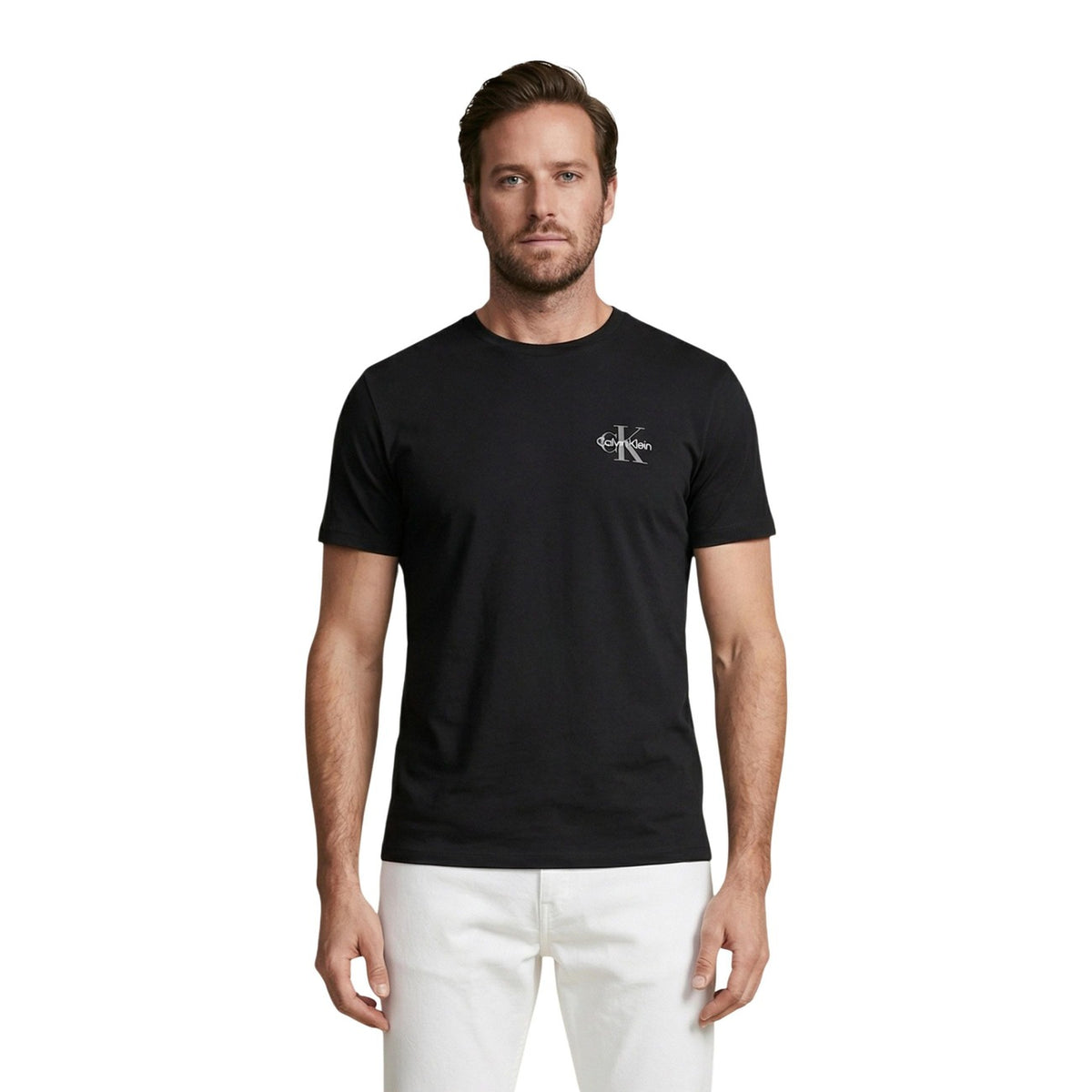 T-shirt uomo Calvin Klein Jeans nera in cotone a maniche corte con logo applicato e scollo tondo