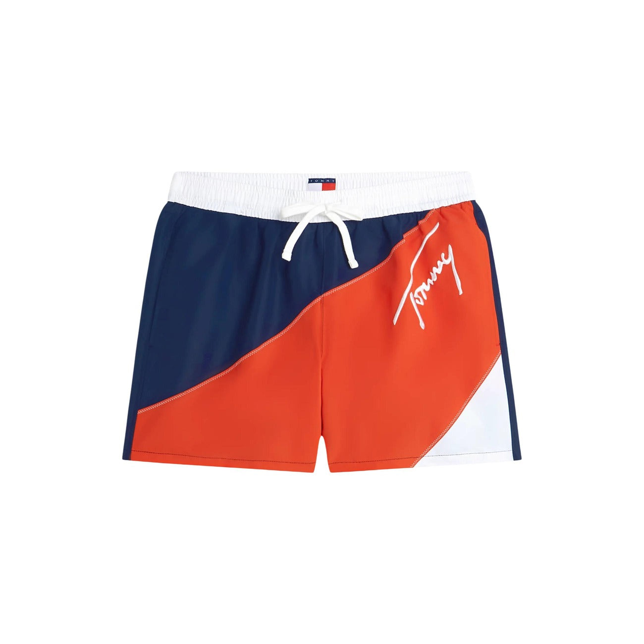 Costume Shorts Tommy Jeans Color Block; Microfibra. Lunghezza media (40,5 cm), tasche laterali e posteriore. Logo ricamato, asciugatura rapida, stile d'ispirazione vintage. Vista stesa