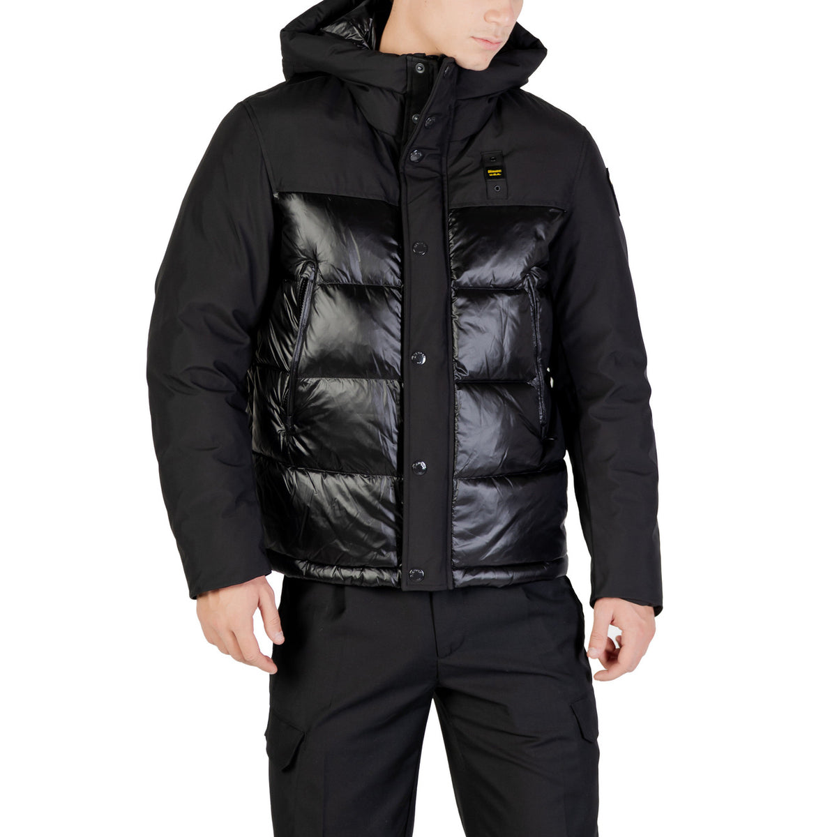 Blauer Giubbotto Uomo Nero con Zip Bottoni Automatici Cappuccio Maniche Lunghe - Giubbotto Poliammide Poliestere Tasche