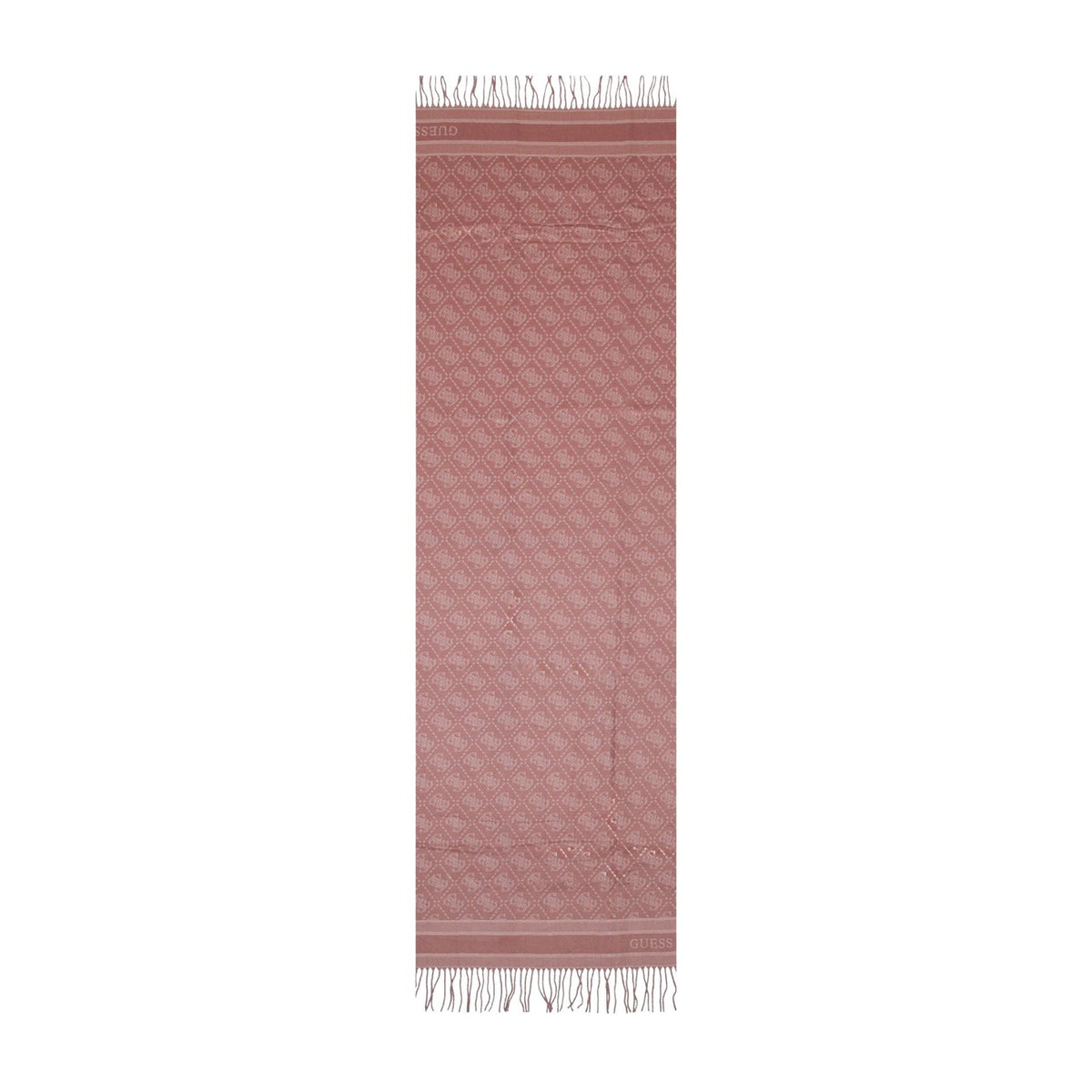 Sciarpa Guess donna AW5665 POL03. Sciarpa invernale calda ed elegante in tessuto jacquard logato con frange, dimensioni 65x190 cm, accessorio donna per autunno inverno e mezza stagione. Rosa