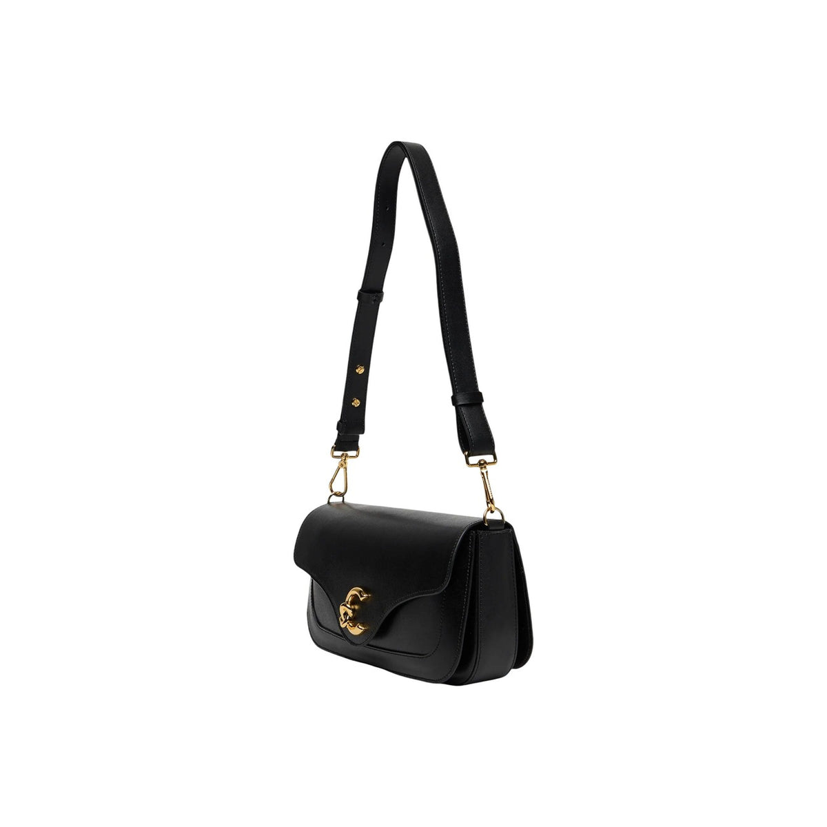 Borsa Coccinelle nera C-ME CALF E1 SSK 12 03 21. Borsa media da donna a mano e a spalla in vera pelle liscia nera con logo C oro sulla patta, tracolla staccabile e chiusura magnetica, borsa elegante 4 stagioni Coccinelle.