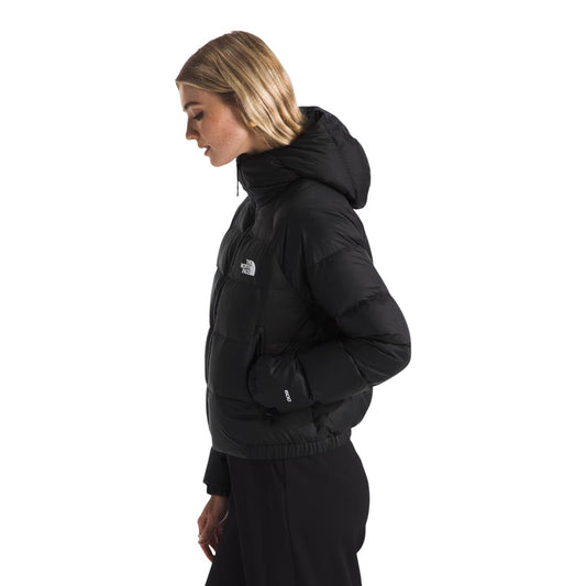 Piumino nero con cappuccio donna The North Face Hydren Down NF0A5GGG. Giacca invernale imbottita con logo bianco ricamato, cerniera full zip, tasche con zip e bordi elasticizzati antivento.