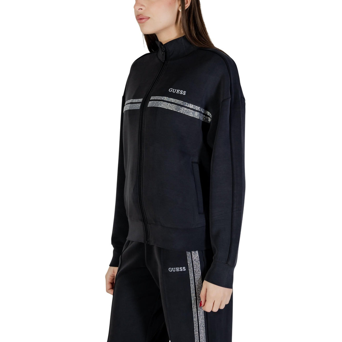 Felpa Guess Active donna nera sportiva con maniche lunghe - vista laterale sinistra