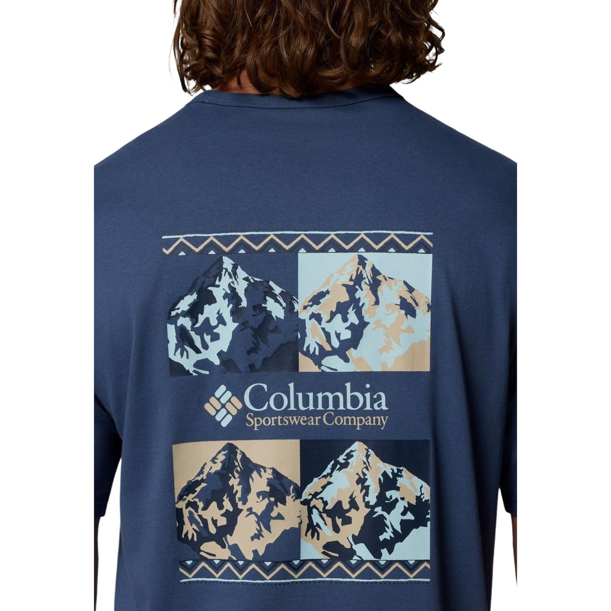 Columbia CSC™ Heavyweight T-shirt blu, maglia uomo in cotone robusto; stile classico con stampa logo, tessuto ad alto spessore per un comfort prolungato e massima durata. Vista posteriore