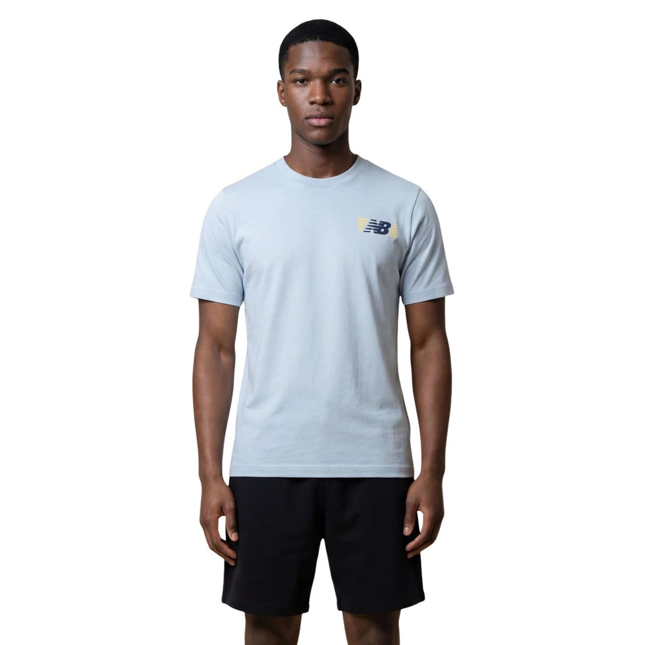 New Balance T-Shirt NB LINES celeste maniche corte Uomo vista frontale