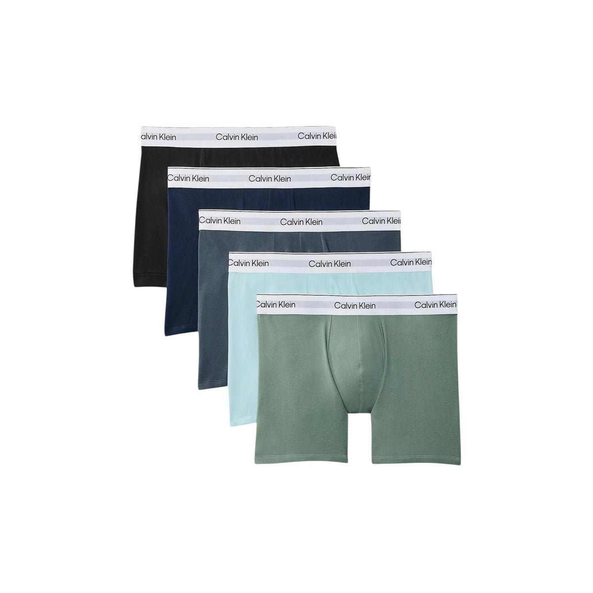 Boxer Uomo Assortiti Calvin Klein Boxer Brief (Pacco da 5); Tessuto elasticizzato a tinta unita in 95% cotone e 5% lycra. Modello a gamba allungata con elastico regular logato a contrasto, stile casual essentials 4 stagioni.