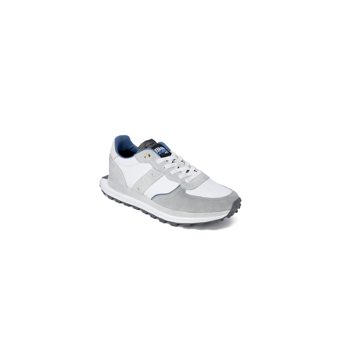sneaker da uomo Blauer Nash, modello S3NASH01, in pelle scamosciata e tessuto, nei colori bianco e grigio. Vista frontale laterale
