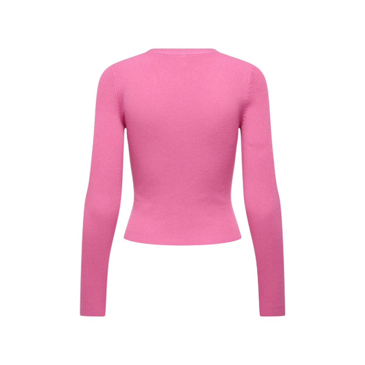 Cardigan rosa aderente Only Onlmist a costine con scollo a V e bottoni, realizzato in misto viscosa e nylon dalla mano morbida. Vista posteriore