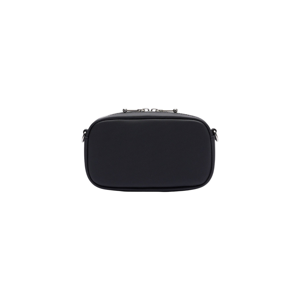 Dettaglio borsa Lacoste DAILY CITY donna nera con chiusura zip e tasche interne organizer vista posteriore