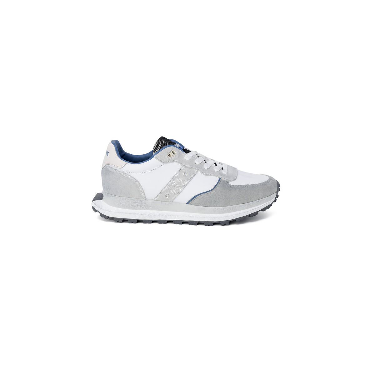 sneaker da uomo Blauer Nash, modello S3NASH01, in pelle scamosciata e tessuto, nei colori bianco e grigio. Vista laterale