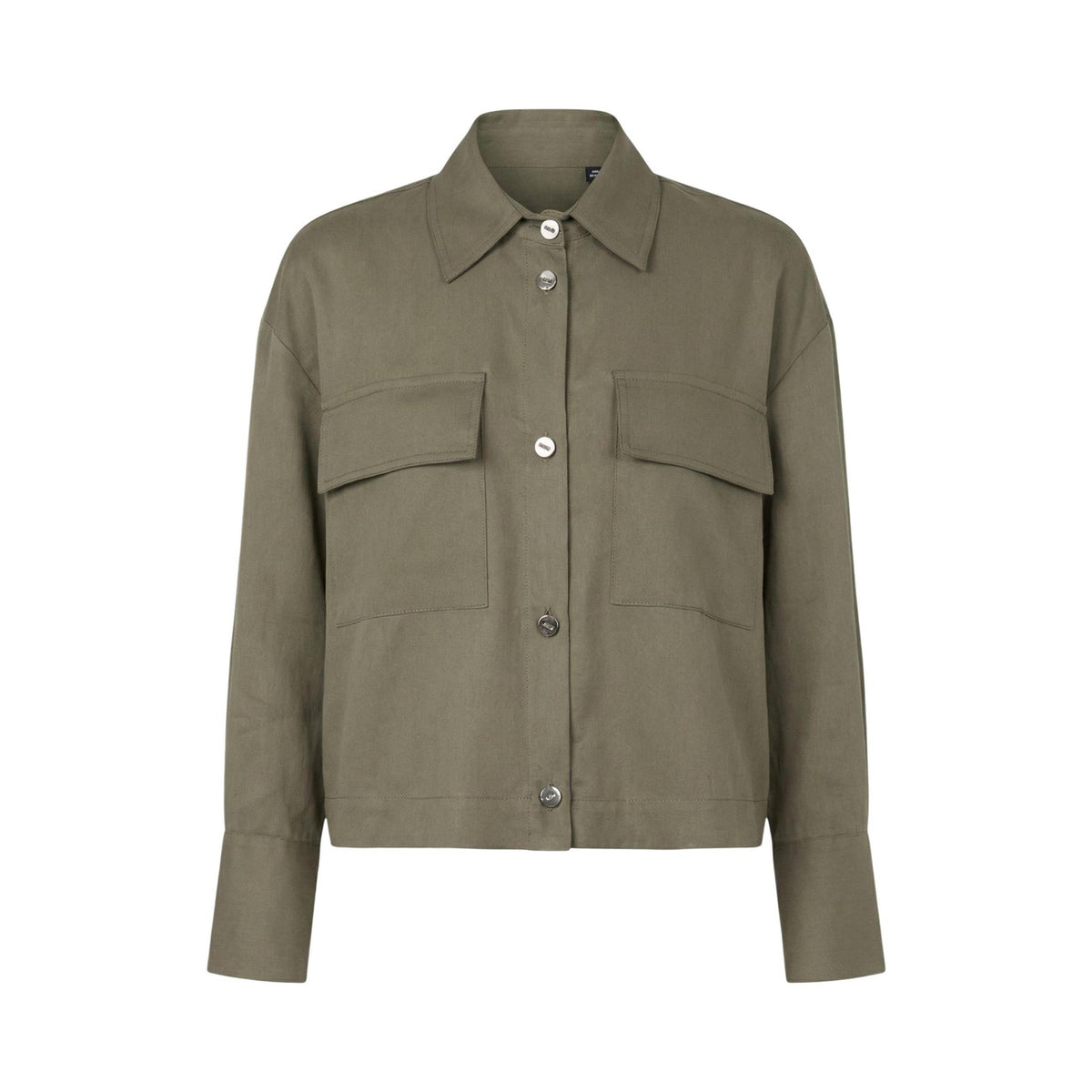Liu Jo Camicia Lyocell WA6265; 100% fibra sostenibile, vestibilità regolare, tasche frontali. L'essenziale raffinato con un tocco moderno. Colore verde vista frontale Stesa