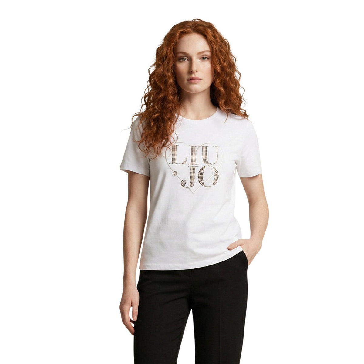 Liu Jo T-shirt Logo Luminoso; 100% cotone, maniche corte, taglio dritto, dettagli brillanti. L'essenziale prezioso per ogni stagione. Colore bianco