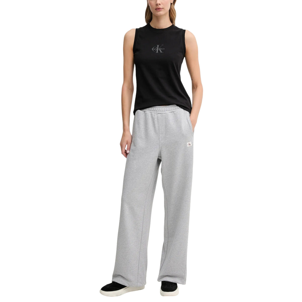 Calvin Klein Jeans Pantaloni Sportivi Donna Grigi con Lacci Tasche Anteriori e Posteriori - Pantaloni Cotone